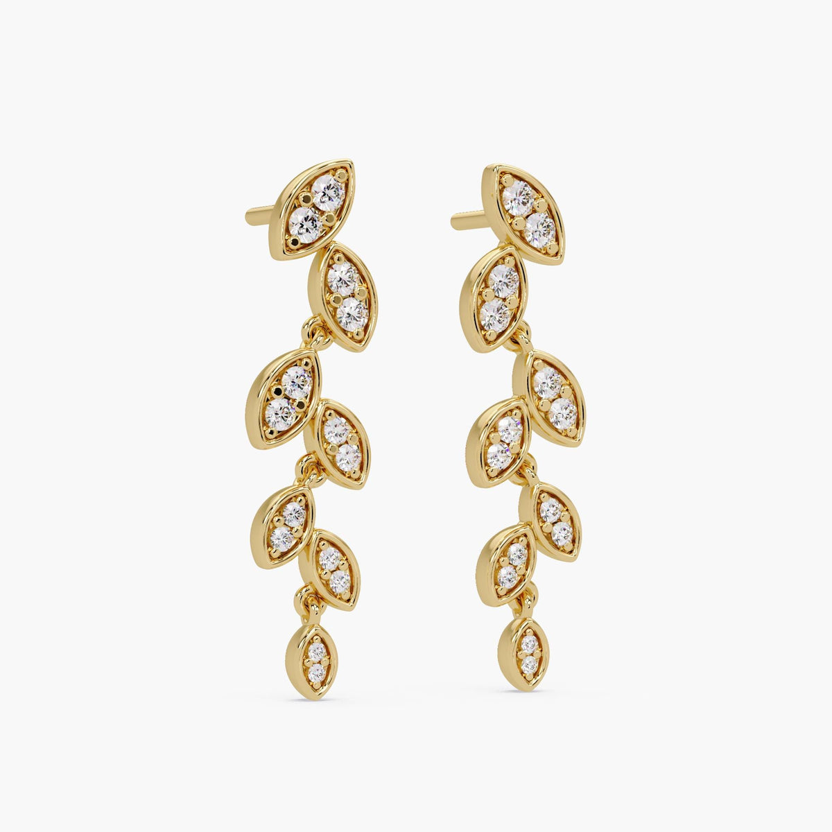 Elegant diamond leaf dangle earrings designed for evening elegance and refined sparkle.