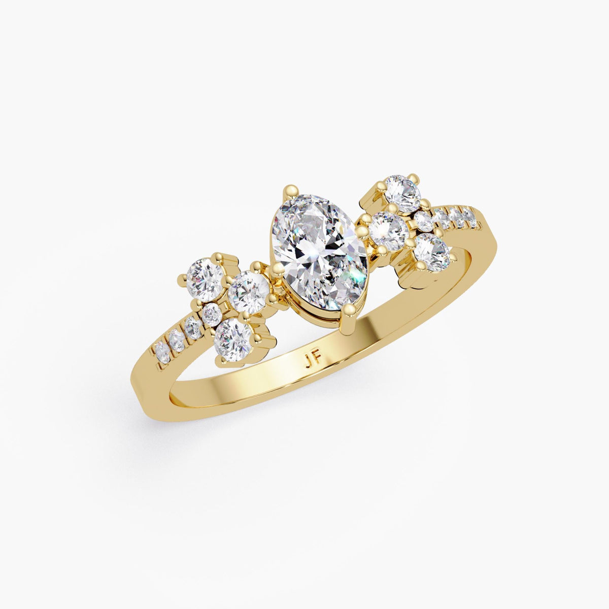 Bold oval three-stone ring designed to elevate workwear or evening looks