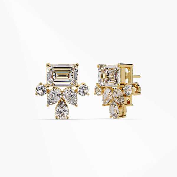 14k gold emerald cut diamond cluster earrings with lab grown diamonds