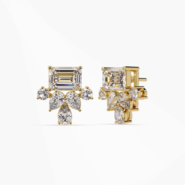 14k gold emerald cut diamond cluster earrings with lab grown diamonds