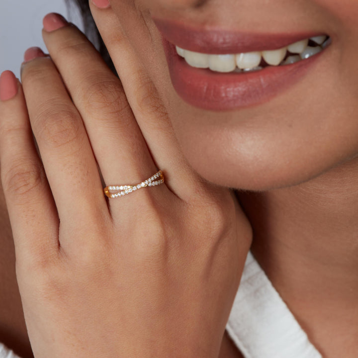 14k Gold Criss Cross Diamond Ring, Dainty Pave Diamond Ring, Criss Cross Ring For Women Minimalist Gold Ring Stack Wedding Band Gift for Her