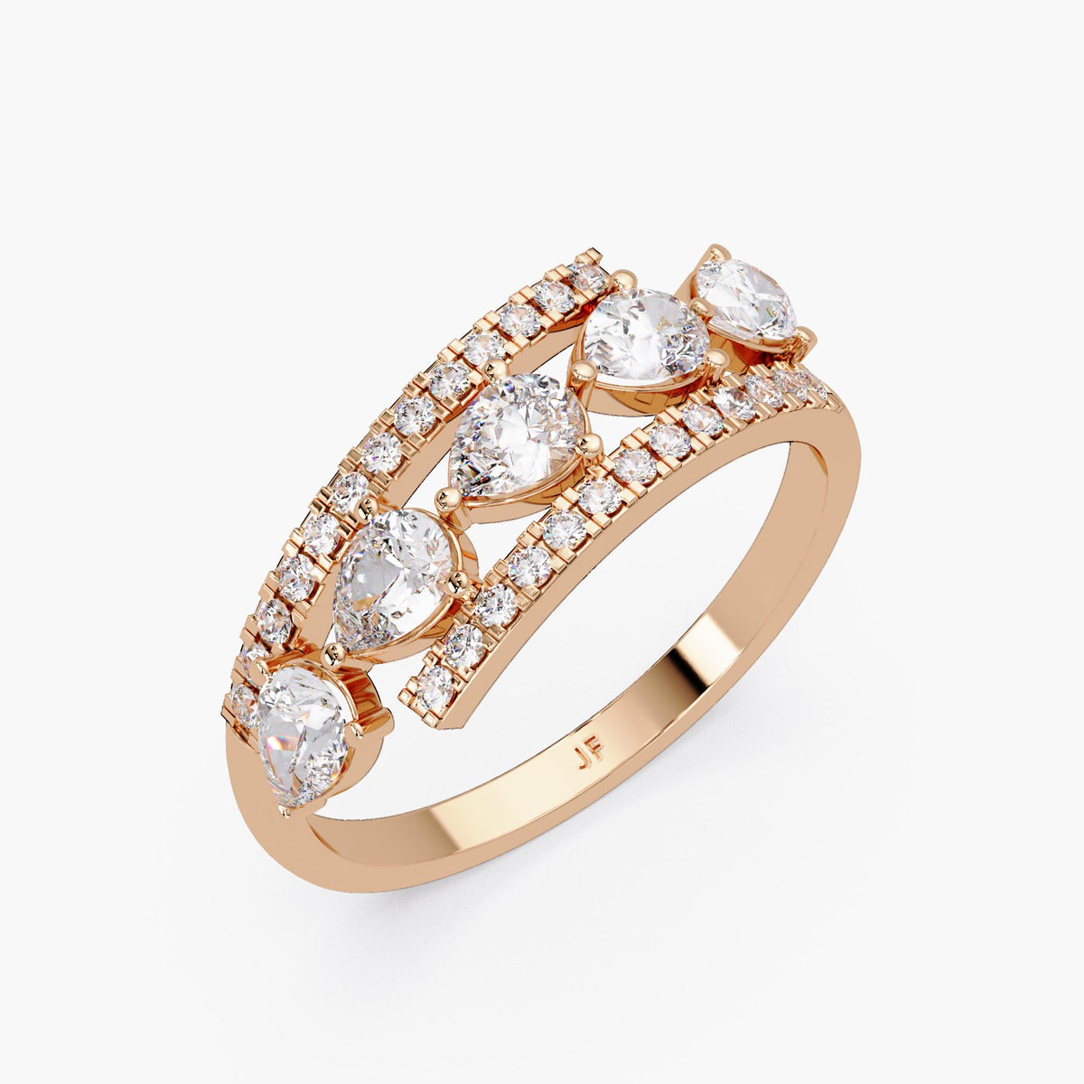 unique bridal diamond band with pear and round lab grown diamonds