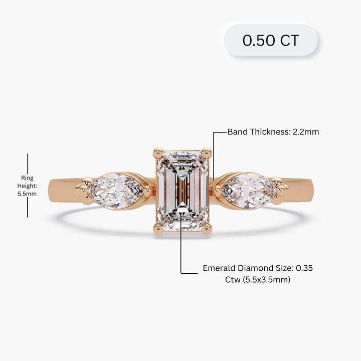 Scale illustration of gold diamond ring.