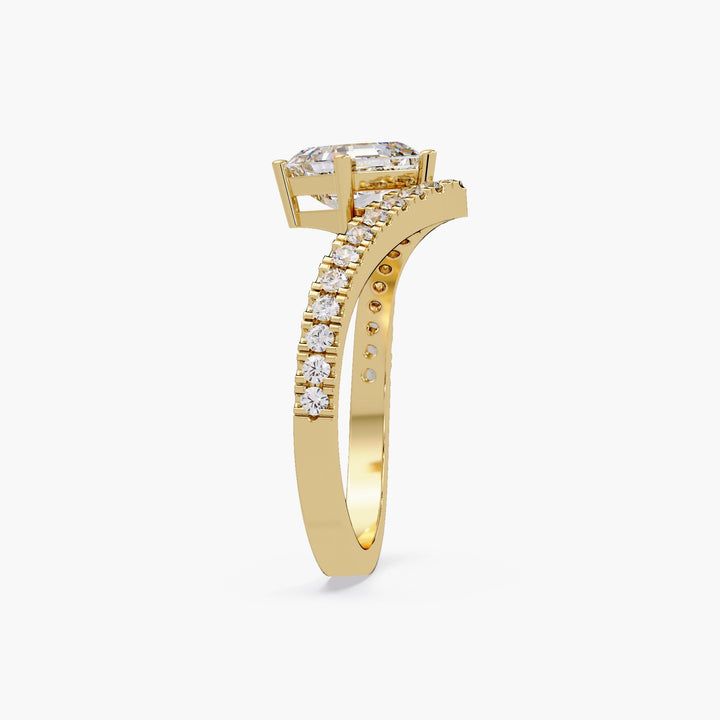 Side view highlighting the V-shaped band with sparkling pave diamonds.