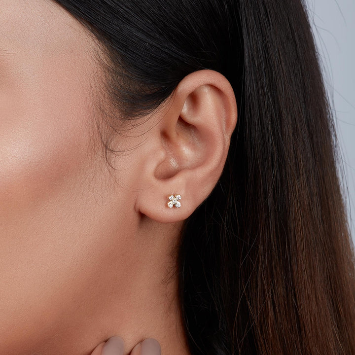 14K Gold Diamond Stud Earrings: Minimalist Cross Design 0.15 Ctw Natural Diamond