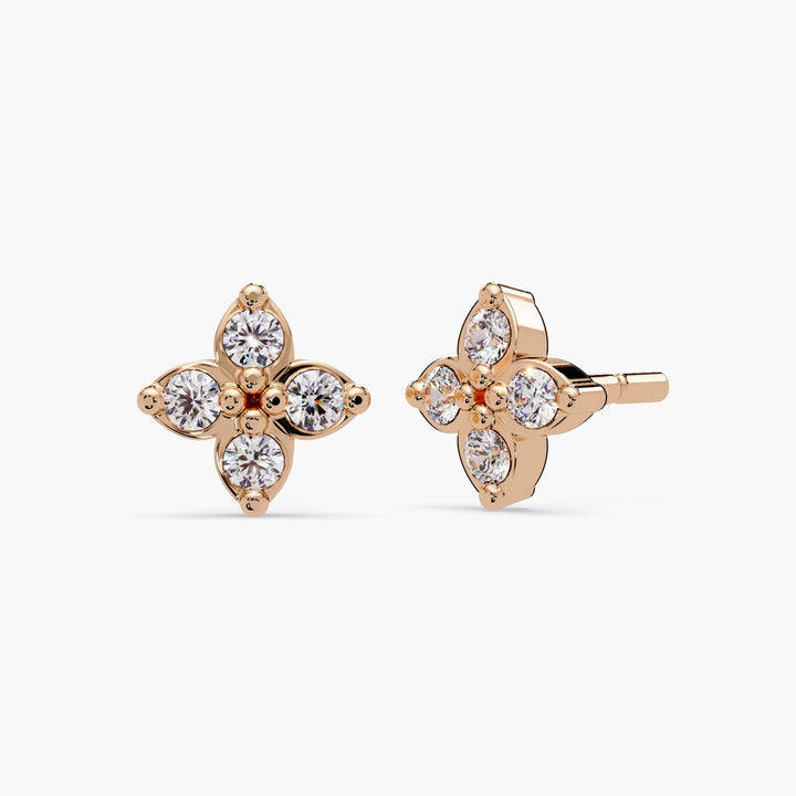 Micro Diamondclover Stud / Natural Diamond Studs 14K Gold / 14K Small Earrings / 14k Gold Women Earrings
