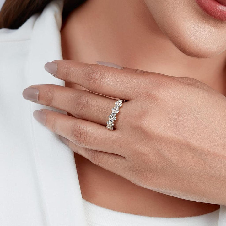 14K gold cluster diamond ring with 0.90 CTW lab-grown diamonds, styled as a stacking or anniversary band for everyday elegance