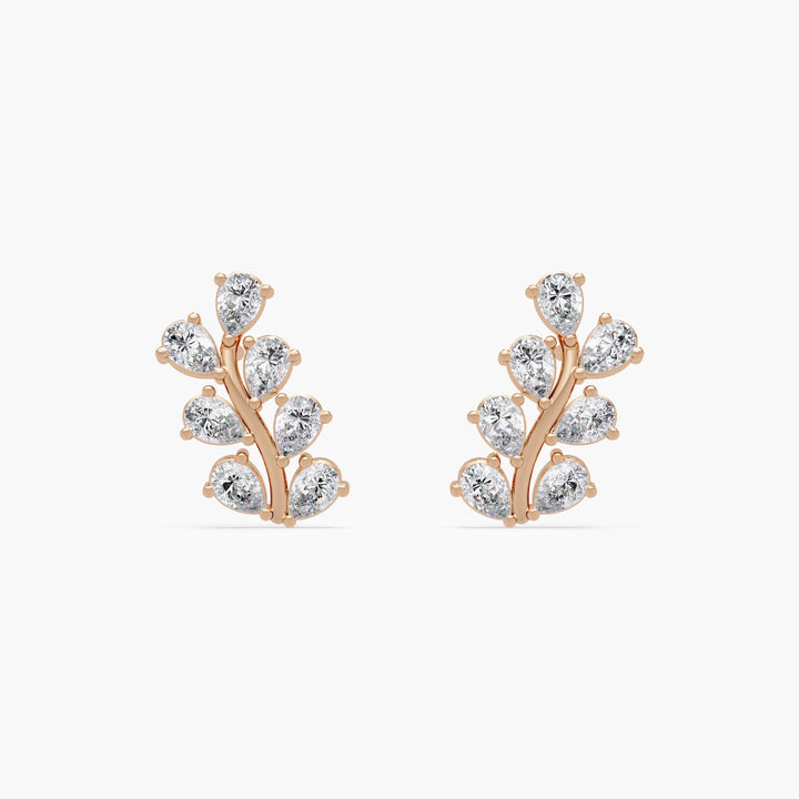 Petite vine diamond earrings in 14K rose gold featuring pear and round-cut lab diamonds