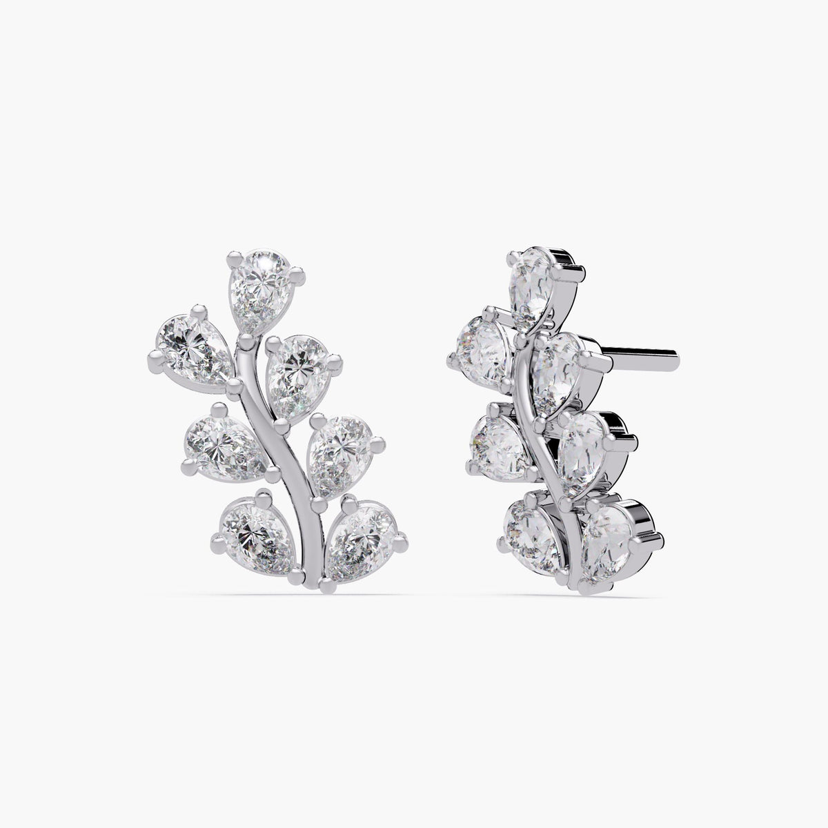 Petite vine diamond earrings in 14K gold featuring pear and round-cut lab diamonds