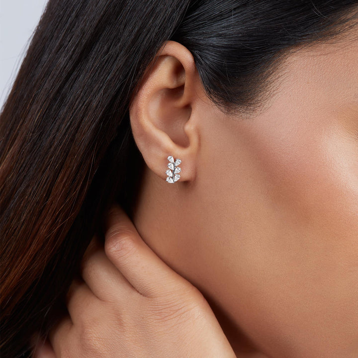Petite vine diamond earrings in 14K gold featuring pear and round-cut lab diamonds