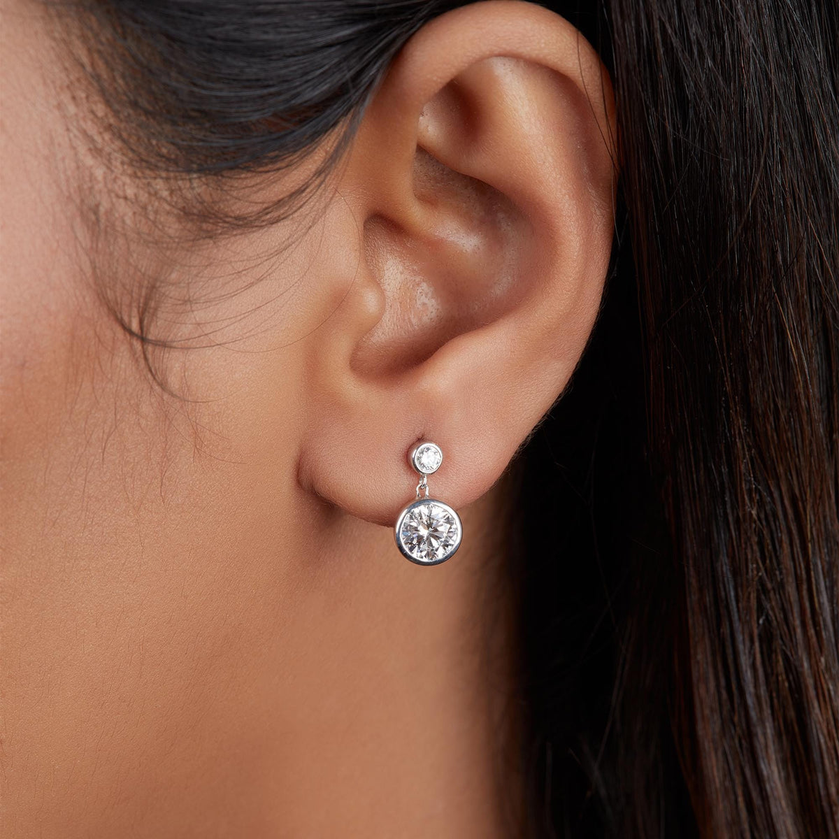 14K Gold Round Lab Grown Diamond Dangle Drop Earrings, 1.80 CTW