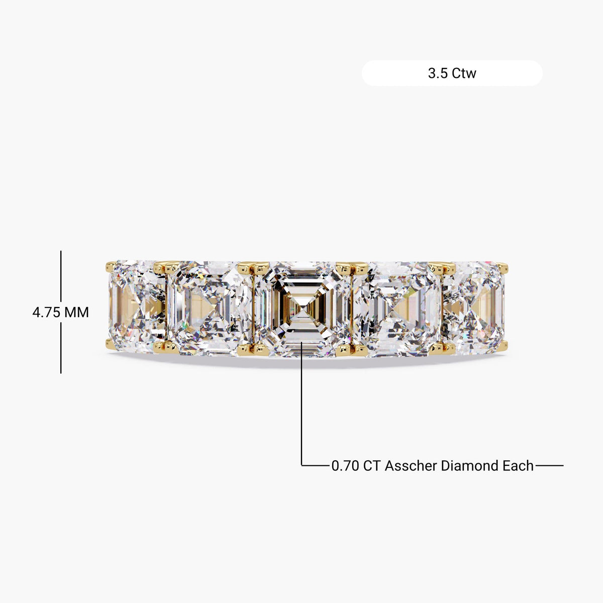 14K yellow gold five stone Asscher cut diamond band 3.5 CTW