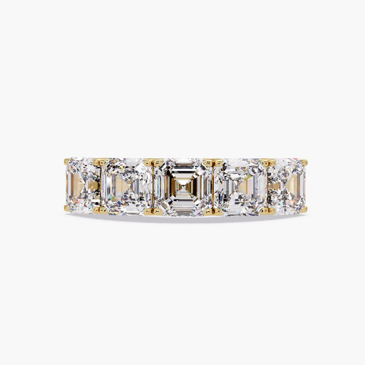 5 stone Asscher lab diamond band in 14K yellow gold with 0.75ct diamond each