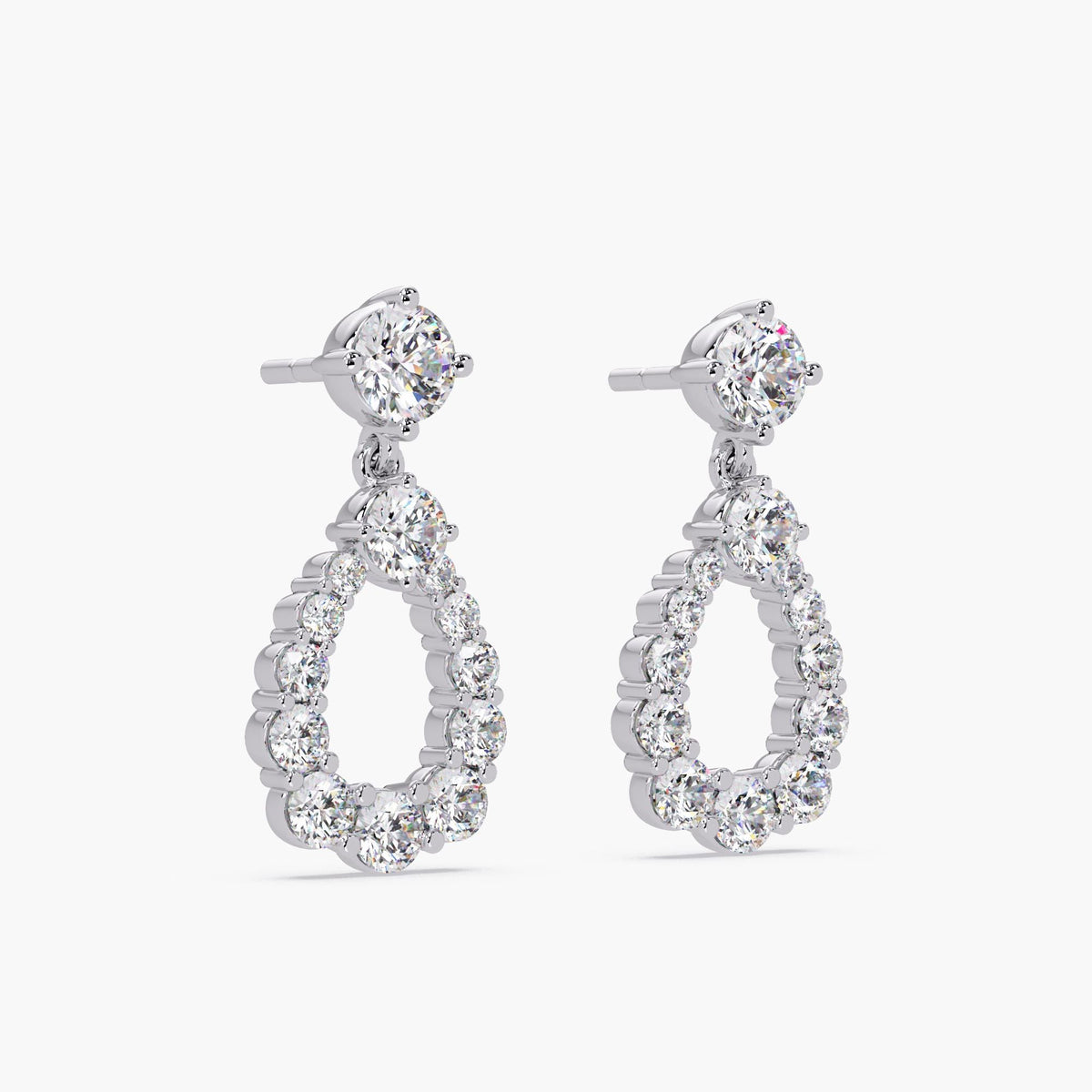 Pair of gold teardrop diamond earrings with brilliant round-cut lab diamonds