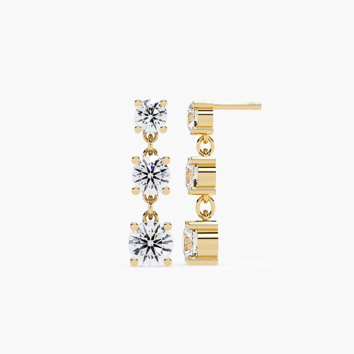 Triple Diamond Drop Earrings Classic Three-Stone Design Elegant Dangling Earrings 2 Ct 14K Gold Sustainable Jewelry Gift