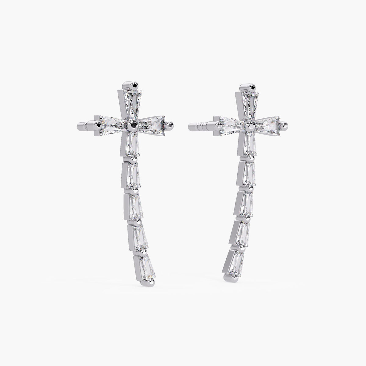 14K white gold baguette diamond cross stud earrings, lab grown diamonds, perfect Christmas gift for daughter