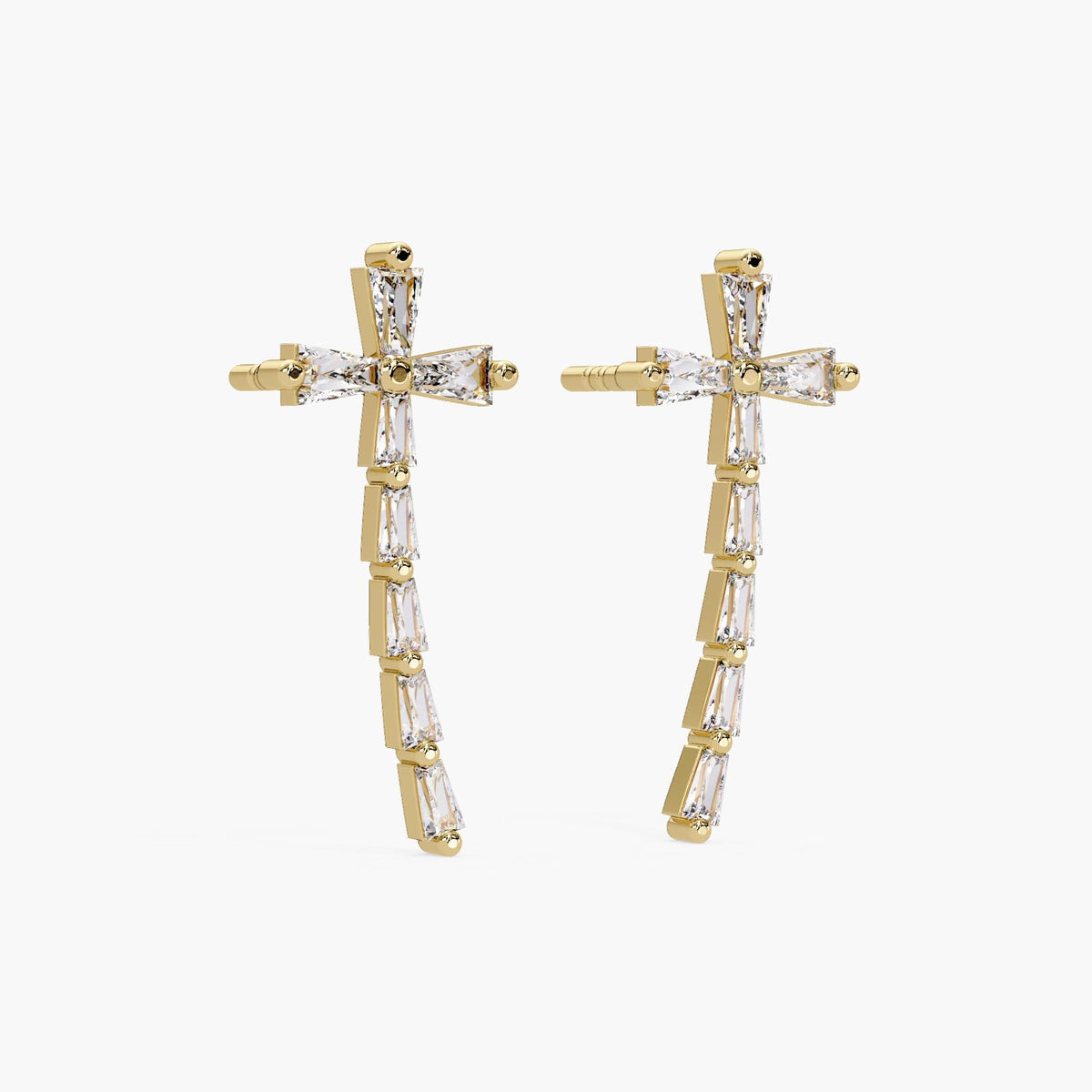 14K yellow gold baguette diamond cross stud earrings, lab grown diamonds, perfect Christmas gift for daughter
