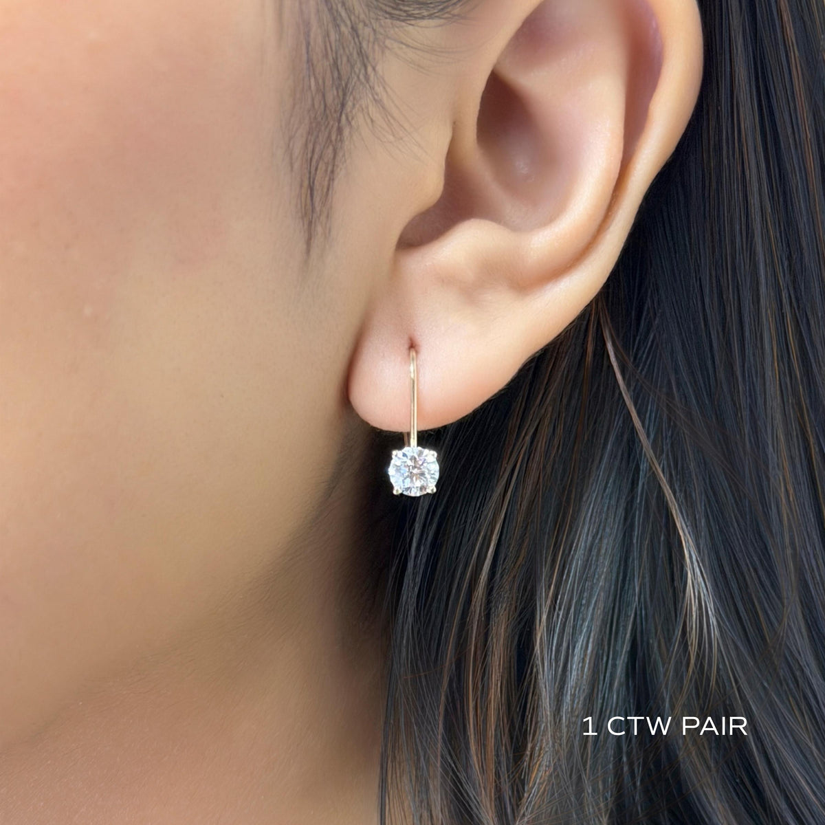 14k Gold Lab Grown Diamond Leverback Earrings: Vintage Style