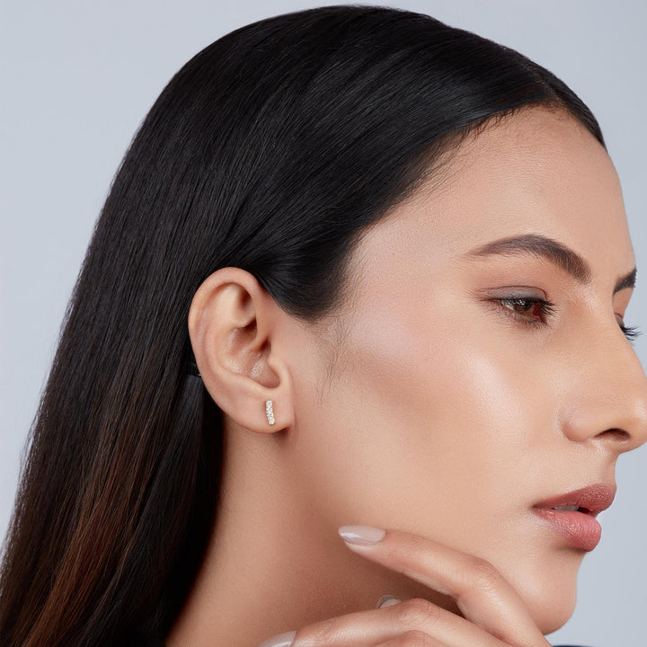 Natural Diamond Tiny Studs / Petite Diamond Earrings / Delicate Diamond Earrings / Mini Bar Studs 4 Diamond / 14K White Gold Bar / Solid Gold Earrings Simple / Gold Bar Diamond Earrings