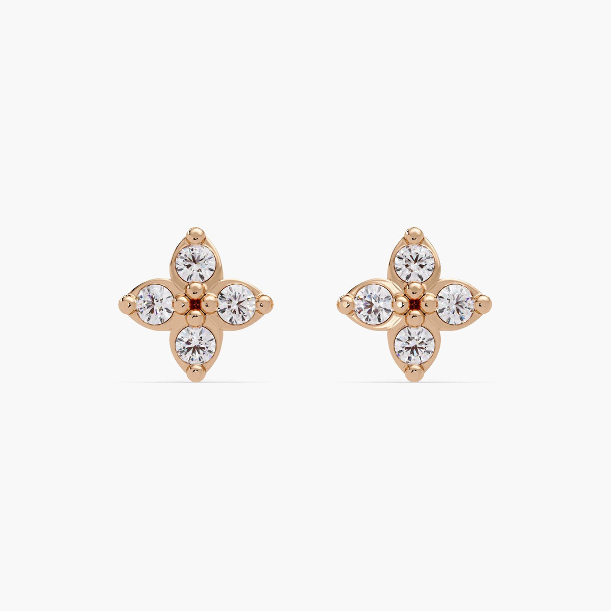 Micro Diamondclover Stud / Natural Diamond Studs 14K Gold / 14K Small Earrings / 14k Gold Women Earrings