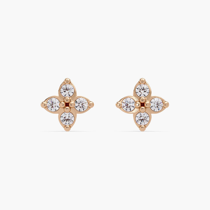 Micro Diamondclover Stud / Natural Diamond Studs 14K Gold / 14K Small Earrings / 14k Gold Women Earrings