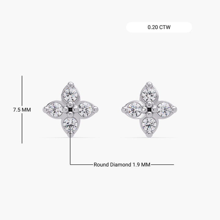 Micro Diamondclover Stud / Natural Diamond Studs 14K Gold / 14K Small Earrings / 14k Gold Women Earrings