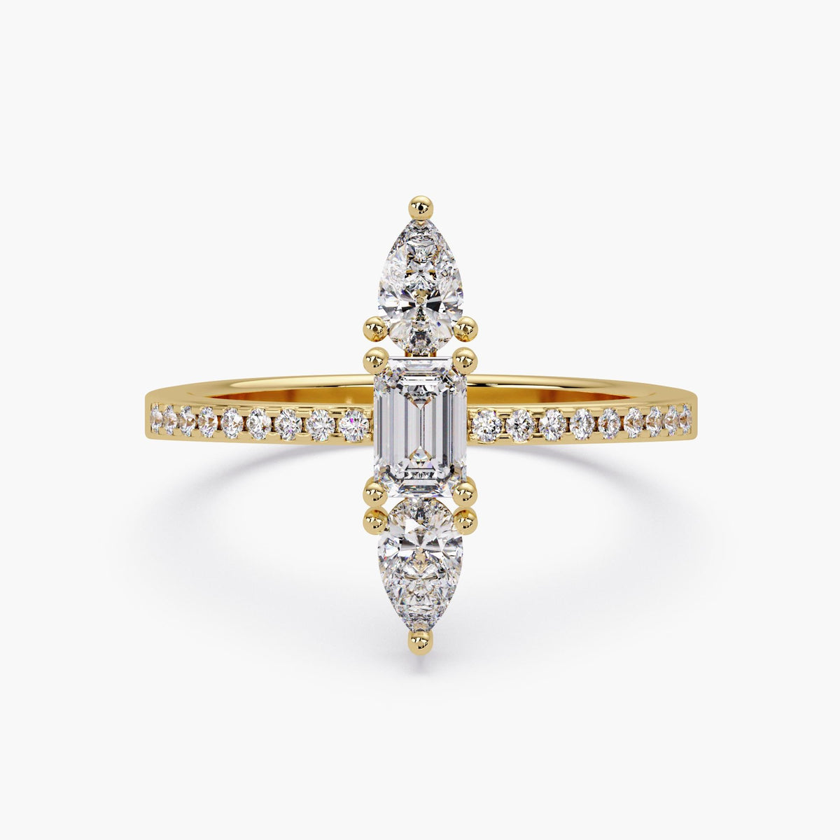 Emerald and pear lab-grown diamond ring in 14K gold, vertical 0.65 CTW design