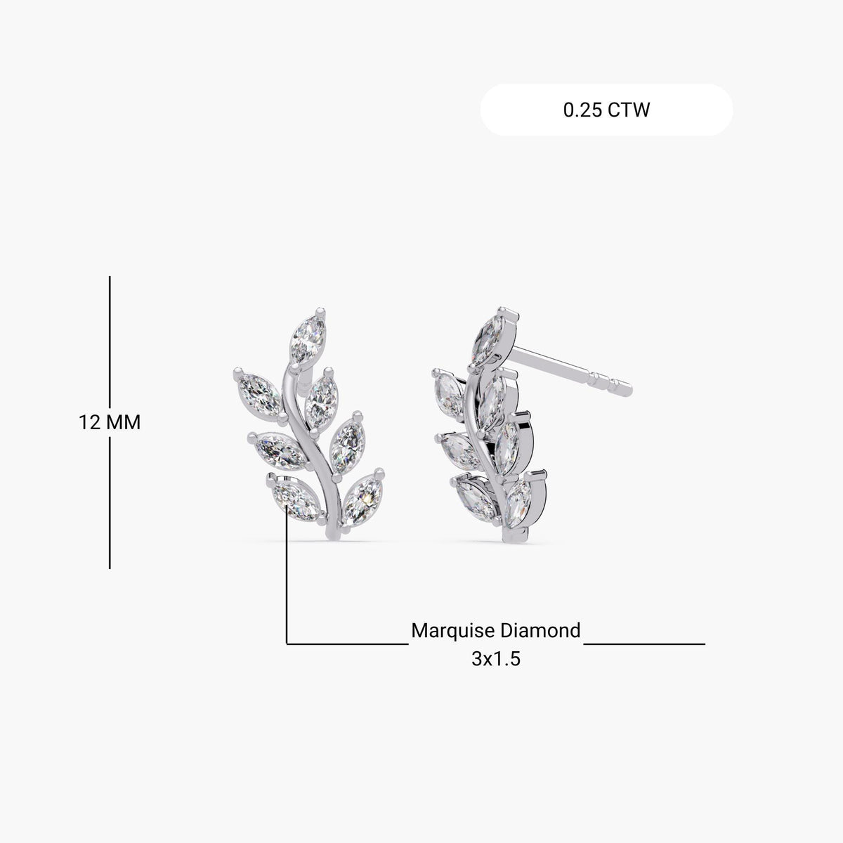 Diamond Leaf Earrings / Gold Leaf Stud Earrings / Stud Earrings Women / 14K Floral Earring / Little Fern Leaf Earrings / Pushback / Stud Earrings in Gold and Sterling Silver / Nature-Inspired Plant Earrings