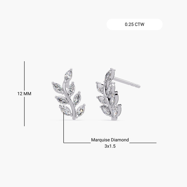 Diamond Leaf Earrings / Gold Leaf Stud Earrings / Stud Earrings Women / 14K Floral Earring / Little Fern Leaf Earrings / Pushback / Stud Earrings in Gold and Sterling Silver / Nature-Inspired Plant Earrings