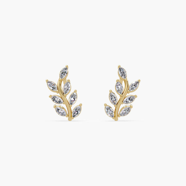 Diamond Leaf Earrings / Gold Leaf Stud Earrings / Stud Earrings Women / 14K Floral Earring / Little Fern Leaf Earrings / Pushback / Stud Earrings in Gold and Sterling Silver / Nature-Inspired Plant Earrings