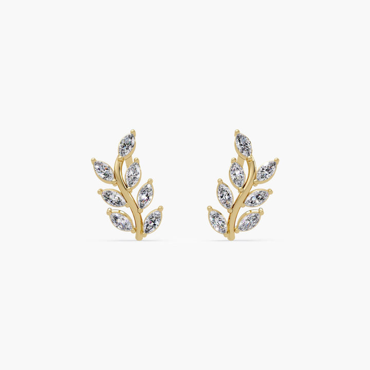 Diamond Leaf Earrings / Gold Leaf Stud Earrings / Stud Earrings Women / 14K Floral Earring / Little Fern Leaf Earrings / Pushback / Stud Earrings in Gold and Sterling Silver / Nature-Inspired Plant Earrings