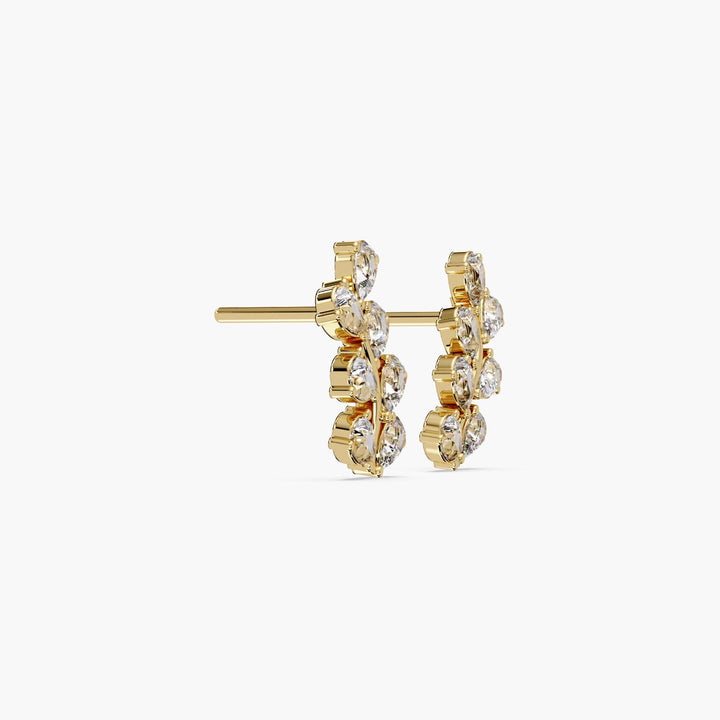 Petite vine diamond earrings in 14K gold featuring pear and round-cut lab diamonds