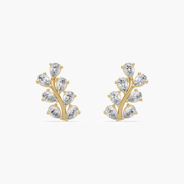 Petite vine diamond earrings in 14K gold featuring pear and round-cut lab diamonds