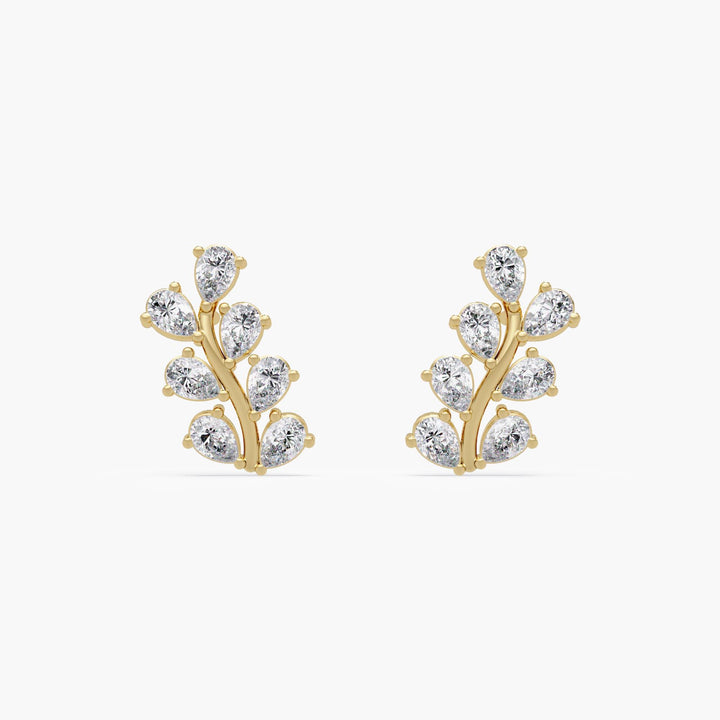 Petite vine diamond earrings in 14K gold featuring pear and round-cut lab diamonds