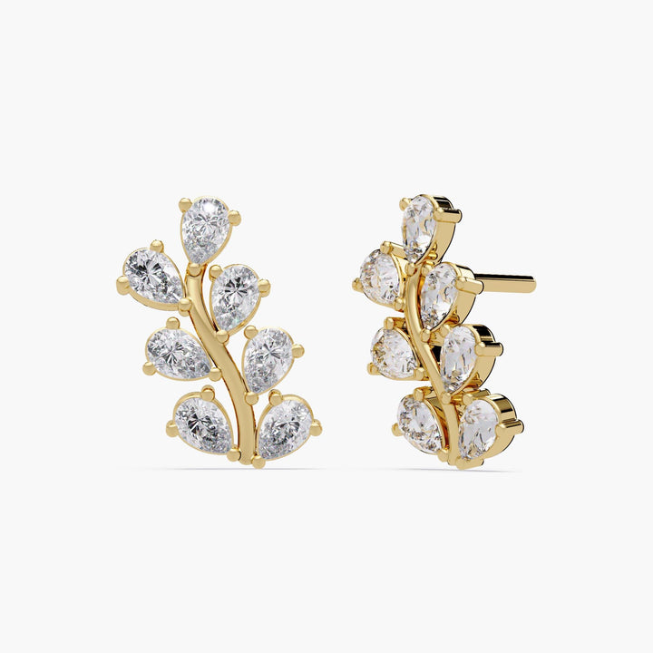 Petite vine diamond earrings in 14K gold featuring pear and round-cut lab diamonds