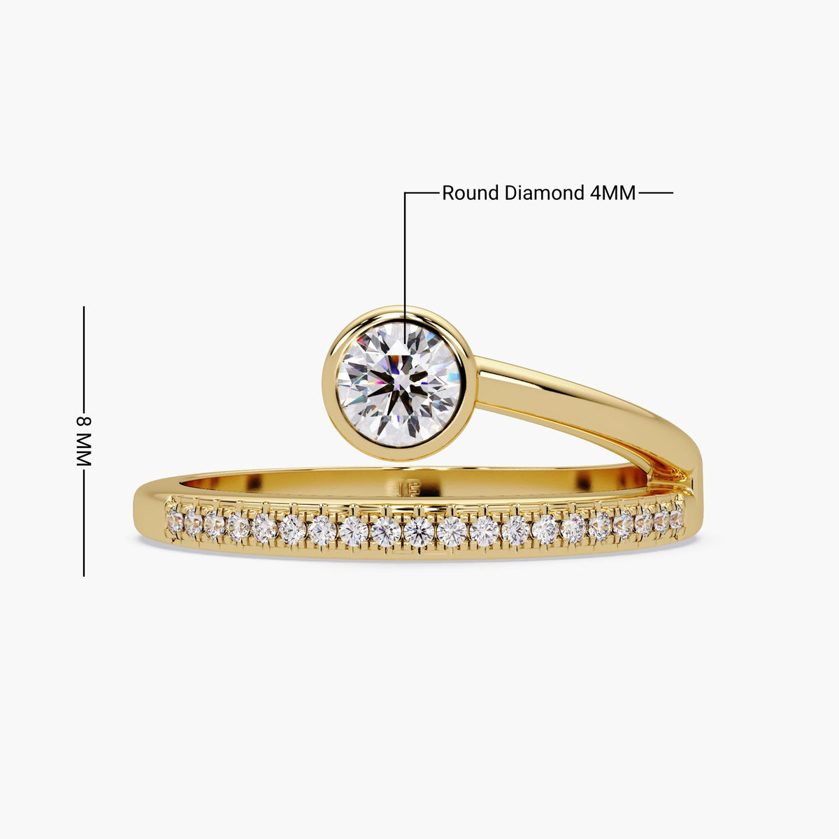 14K gold diamond wrap pinky ring with a round bezel-set center and pavé wrap band.
