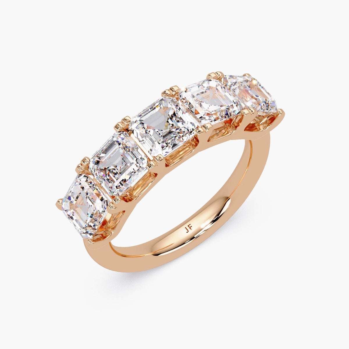14K rose gold five stone Asscher cut diamond band 3.5 CTW
