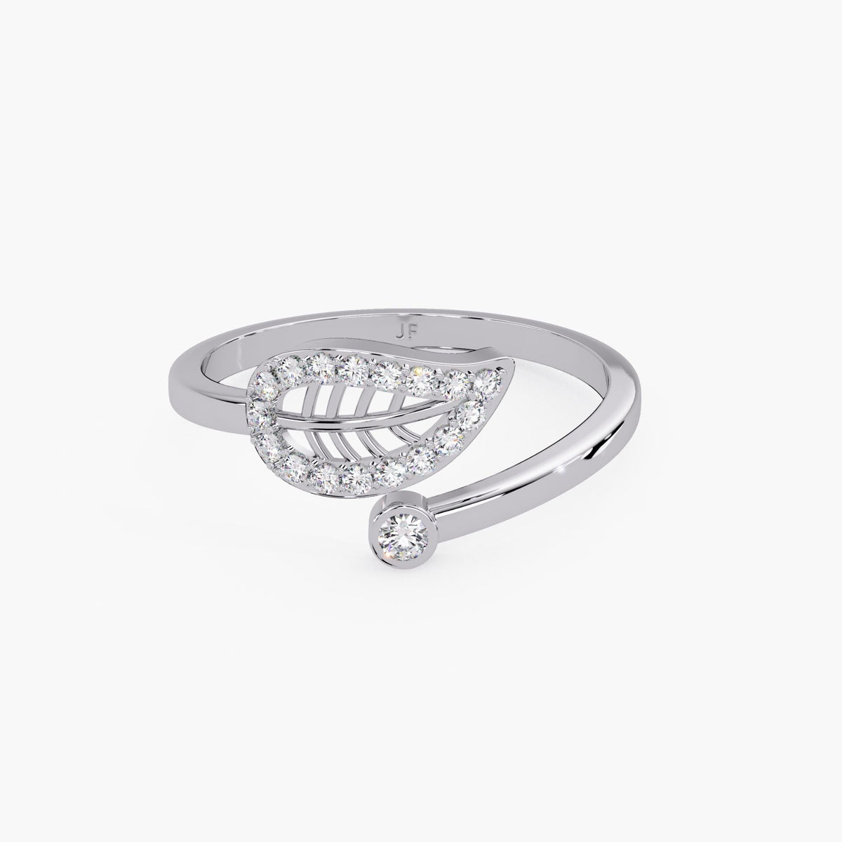 14K white Gold Leaf Diamond Ring – Nature Inspired Bypass Design 0.14 CT Lab Grown