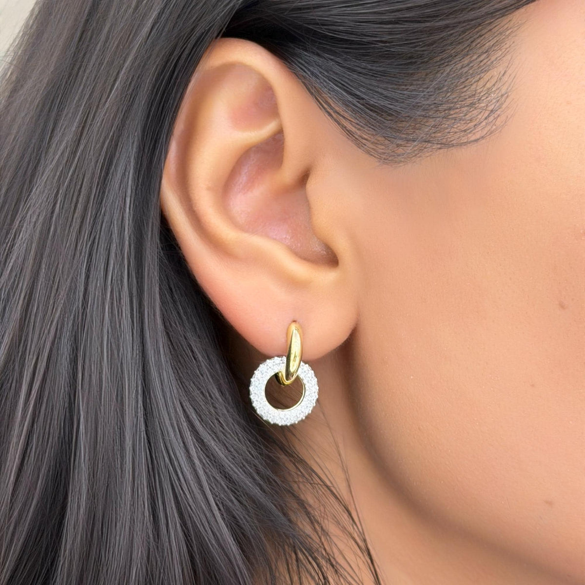 14K Gold Interlocking Lab Grown Diamond Hoop Earrings, 1 CTW