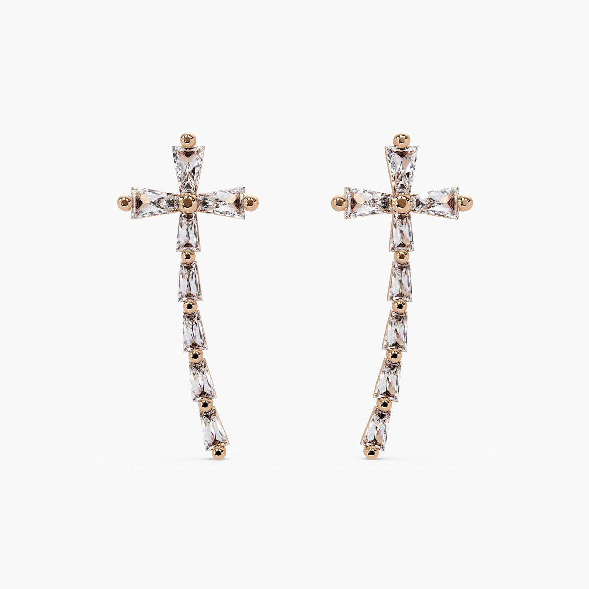14K rose gold baguette diamond cross stud earrings, lab grown diamonds, perfect Christmas gift for daughter
