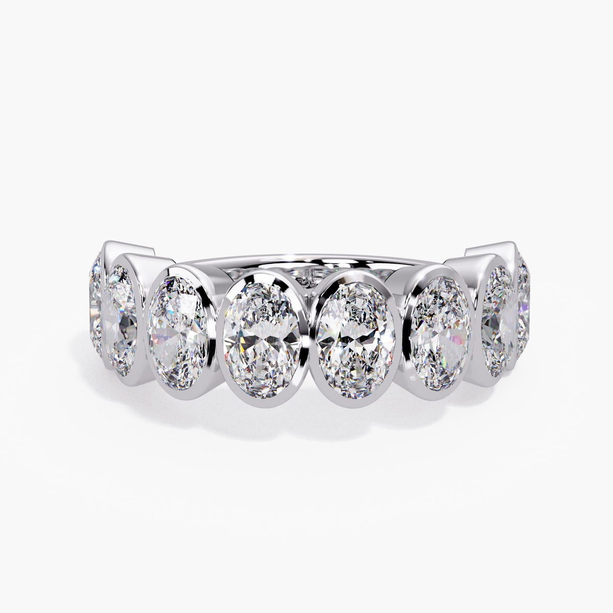 2.40 CTW oval lab-grown diamond bezel band in 14K white gold