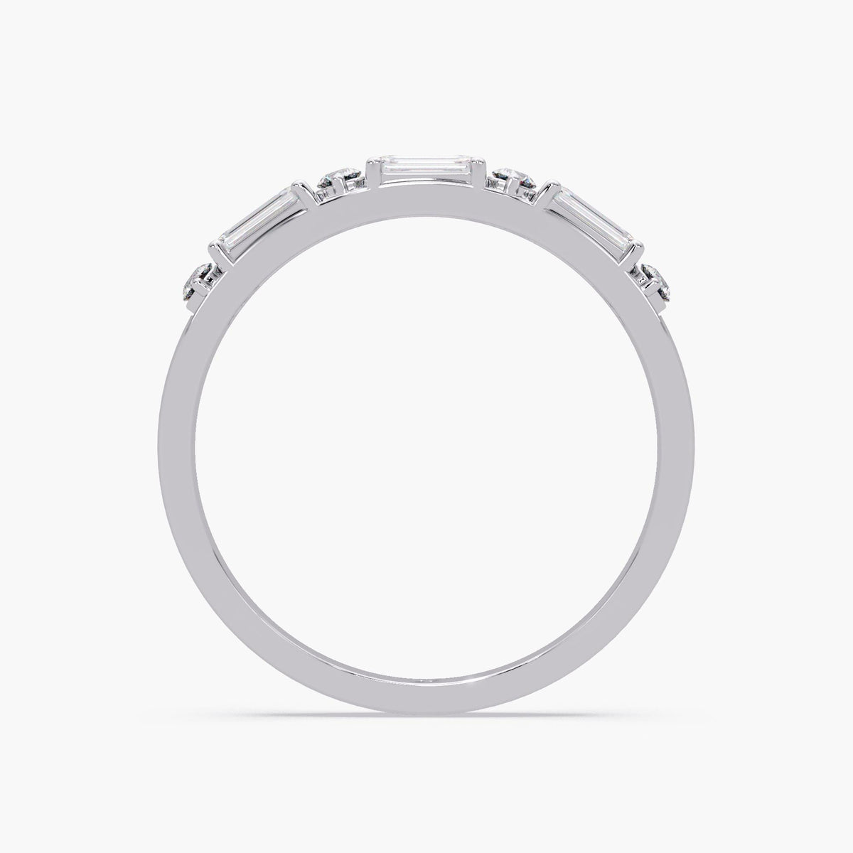 14K white gold emerald and round diamond band, 0.30 CTW.