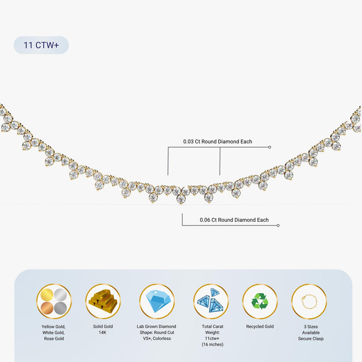 14k Solid Gold Lab Grown Diamond Tennis Necklace / Brilliant Round Cut Unique Diamond Necklace / 3 Prong Set Tennis Necklace / Wedding Gift