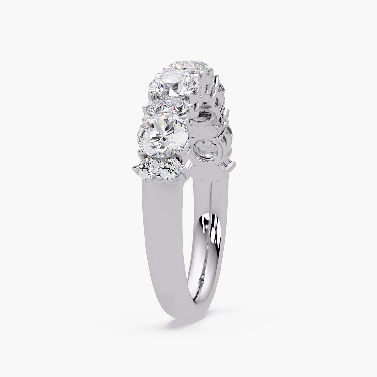 14K white gold lab-grown diamond half eternity ring with round 4mm stones in shared prong setting