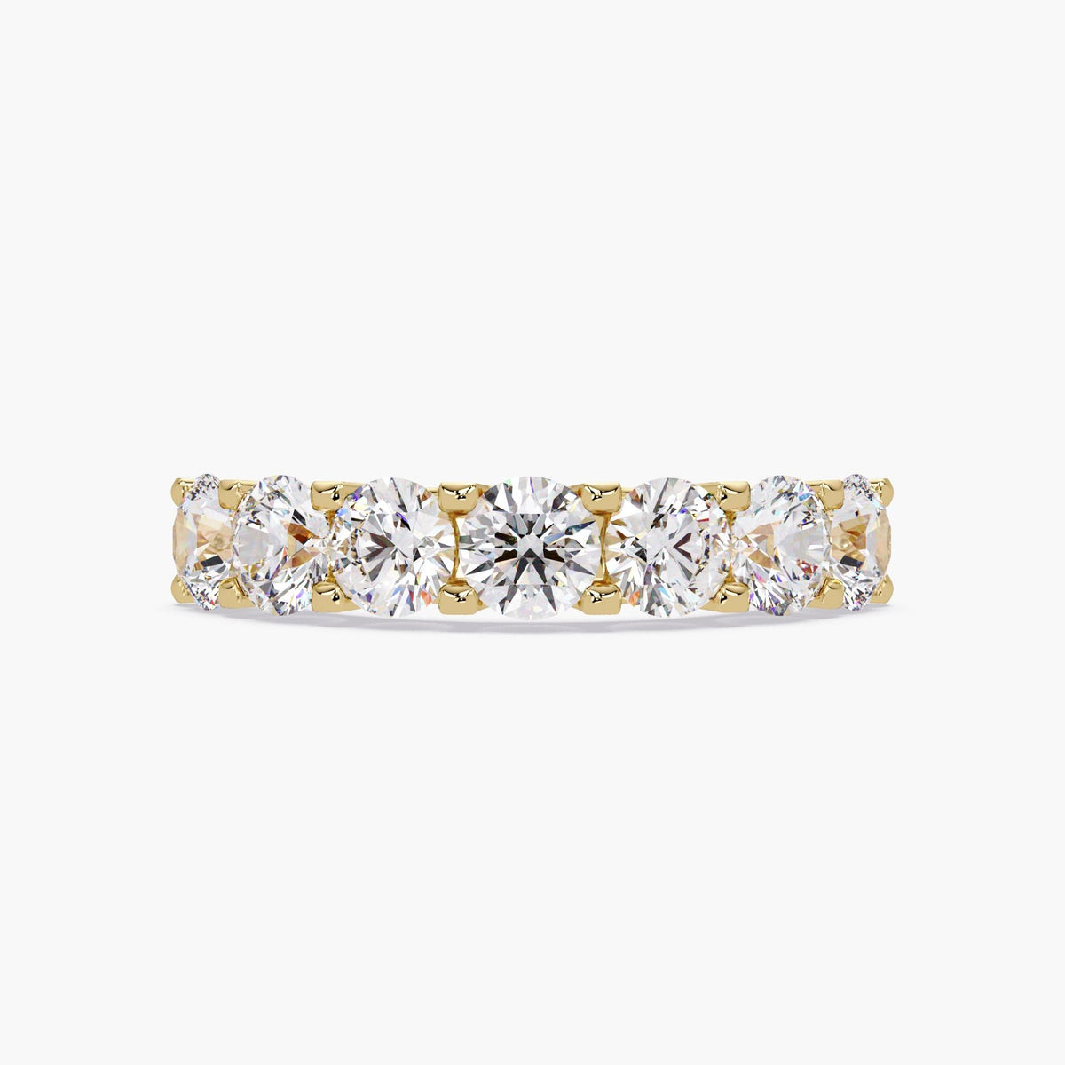 14K yellow gold natural diamond 7-stone band with 4.3mm round diamonds in a U-prong setting