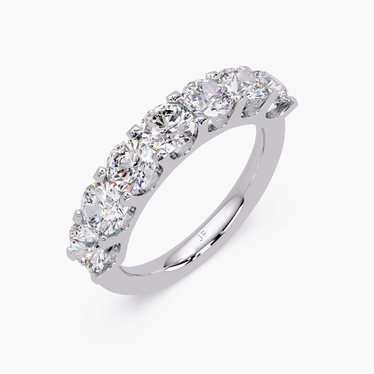 14K white gold natural diamond 7-stone band with 4.3mm round diamonds in a U-prong setting