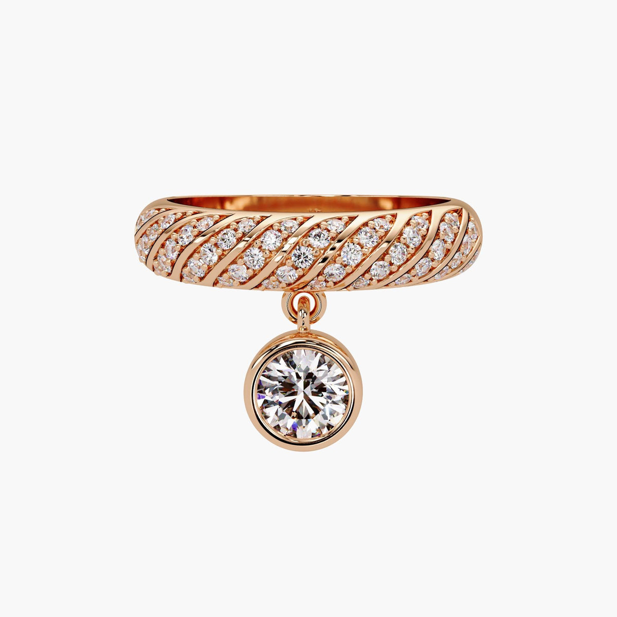 Rose gold pavé diamond charm ring featuring 0.80 ctw lab-grown diamonds