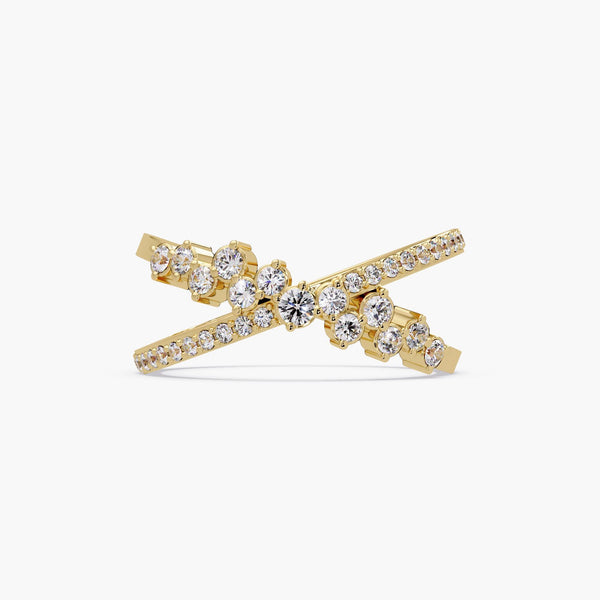 Modern 14K yellow gold crisscross ring with lab-grown round diamonds, 0.45 CTW, X-style design ideal for gifting