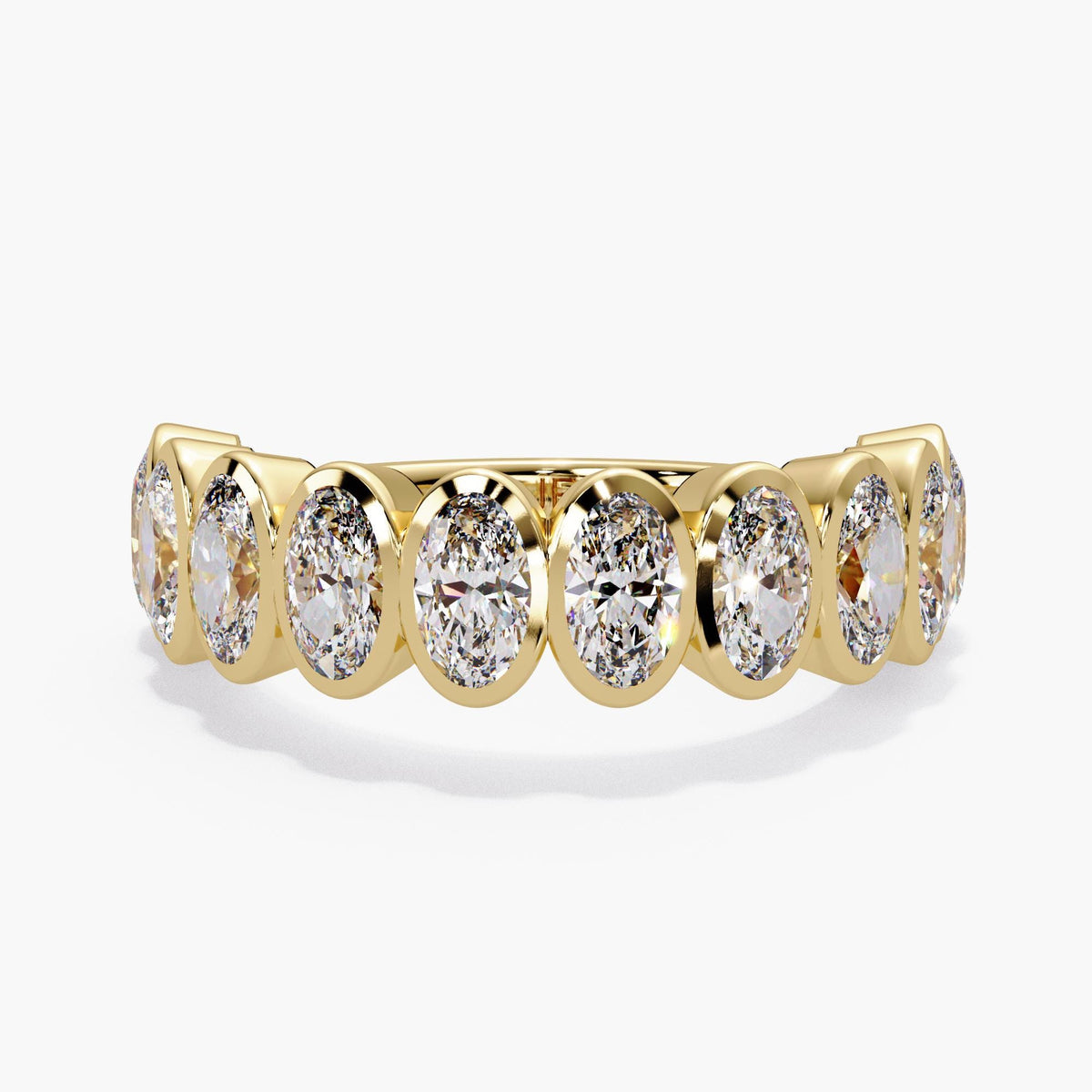 14K gold bezel-set oval lab-grown diamond half-eternity band