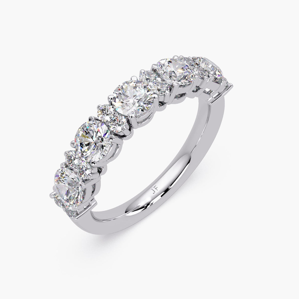 14K white gold lab-grown diamond half eternity ring with round 4mm stones in shared prong setting